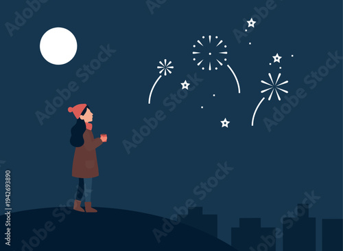 A silhouette of a man and woman sharing love under a cartoon moon and sky creates a nature concept of happiness and light in this business vector illustration