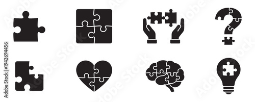 Logic and Problem Solving Puzzle Icons Set for Business and Psychology