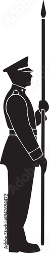 Honor guard soldier holding spear silhouette vector illustration standing in formal uniform