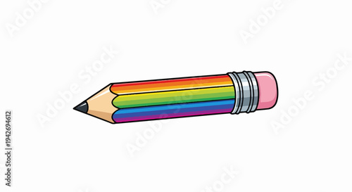 A sharpened pencil with rainbow colored lead and a pink eraser