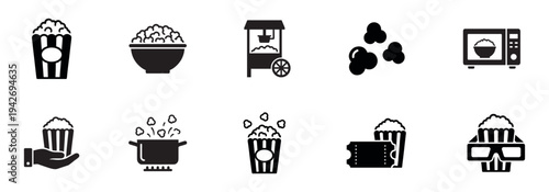Popcorn and Cinema Snack Food Icons Set for Entertainment