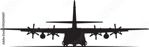 Military transport aircraft vector silhouette illustration line art isolated on transparent