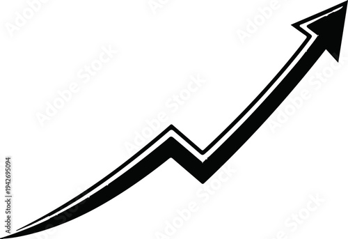 A bold black arrow zigzags upward on a white background