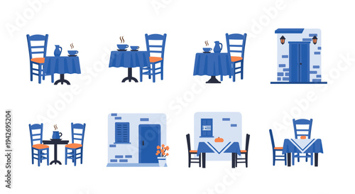 Charming mediterranean cafe elements with blue accents