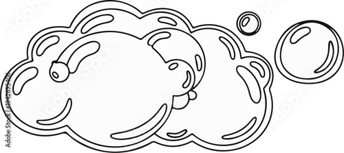 A minimalist, black and white outline drawing of several bubbly spheres