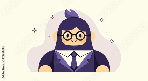A minimalist cartoon portrait of a person in a suit wearing glasses