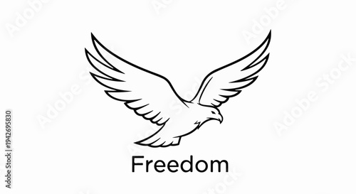 A black and white illustration of a bird with outstretched wings, and the word "Freedom" below