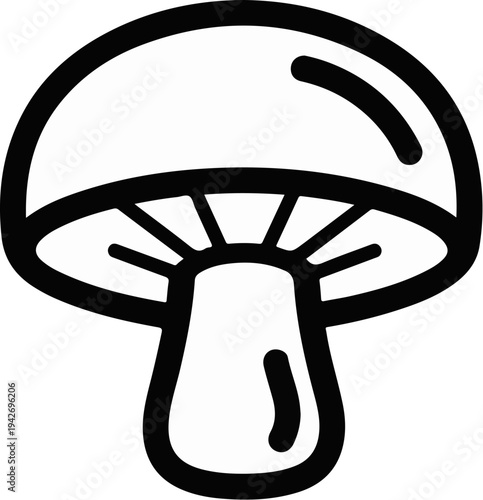 A simple, bold, black and white outline drawing of a mushroom