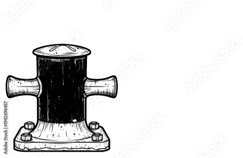 A black and white illustration of a nautical mooring post with two horns