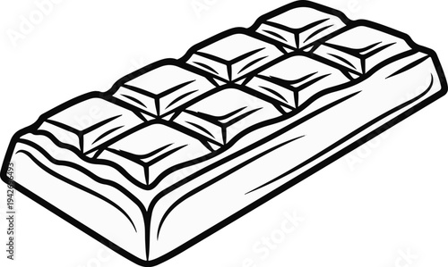 A simple, bold outline drawing of a chocolate bar with eight scored squares on top
