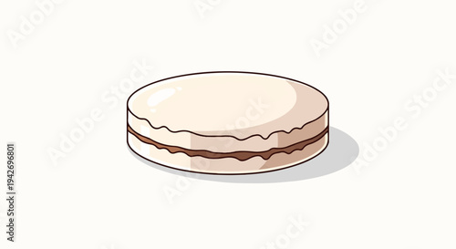 A simple, illustrated white cookie with chocolate filling and a shadow