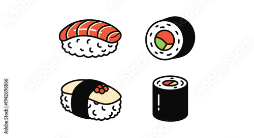 Sushi Line art vector set creative modern abstract illustration