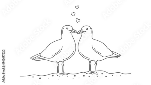 Love Birds: A charming illustration depicts two birds in love, their beaks gently touching amidst a shower of hearts, a simple yet powerful symbol of affection and connection.