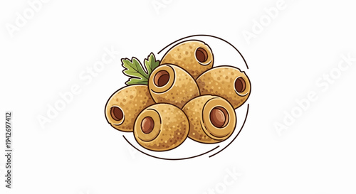 A cluster of pitted olives and a parsley sprig, encircled by a line