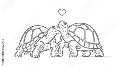 Turtle Love: Two turtles gaze lovingly at each other, beneath a floating heart, evoking feelings of affection and tenderness.