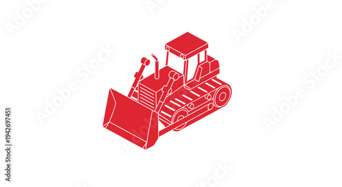 Red bulldozer construction vehicle isometric illustration.