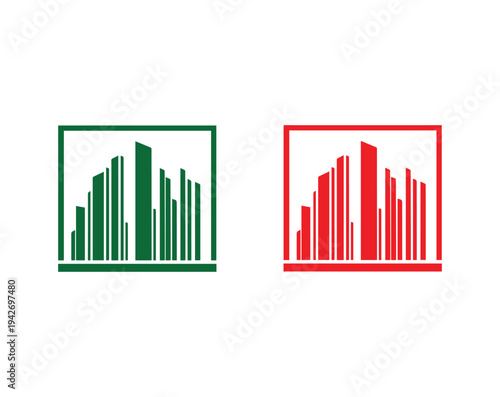 A green and a red graph logo on white background Vector, illustration