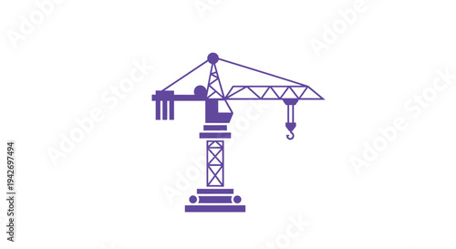 Purple construction tower crane illustration on white background.