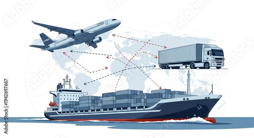 Global Logistics Transportation Modes Illustrated.