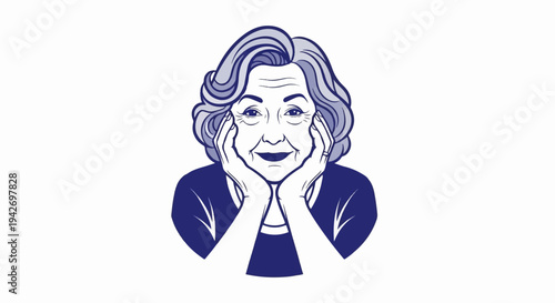 A smiling woman with her hands on her cheeks, a ring on her finger