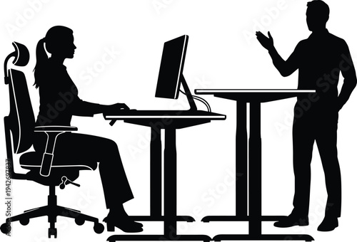 office, business, meeting, discussion, workplace, employee, manager, computer, desk, teamwork, communication, corporate, professional, collaboration, 