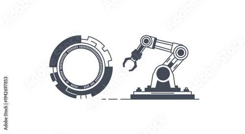 Robotic Arm and Futuristic Gear Illustration.