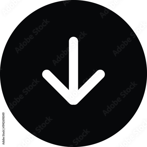Minimalist down arrow icon in black circle