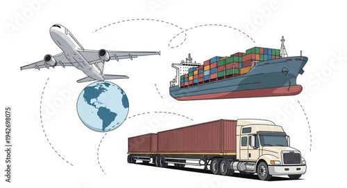 Global Logistics Transportation Air Land Sea.