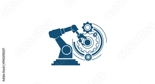 Robotic Arm and Gears Illustrating Industrial Automation Technology.