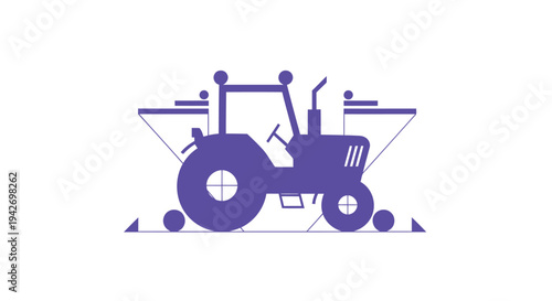 Purple Tractor Illustration with Agricultural Elements.