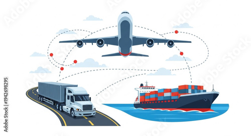 Global Logistics Transportation by Air Sea Land.