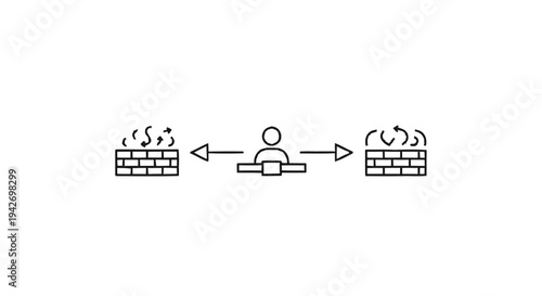 Person in the middle of two firewalls with arrows.