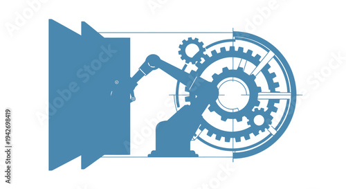 Robotic Arm and Gears Illustrating Industrial Automation Technology.