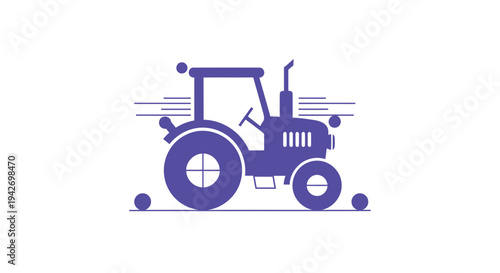 Purple Tractor Illustration with Motion Lines and Spheres.