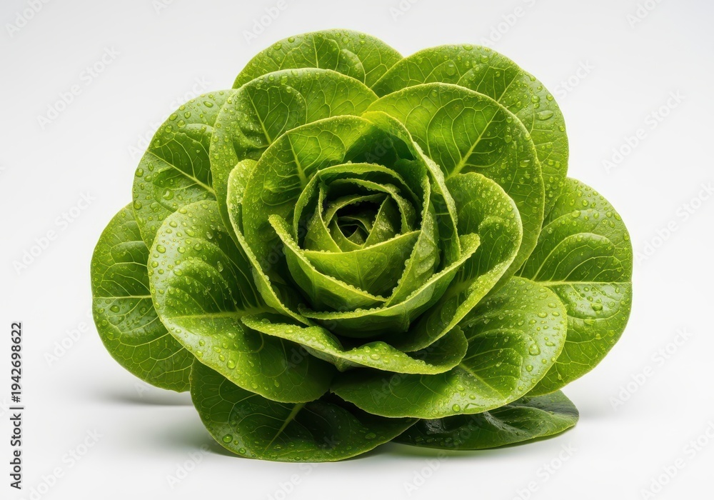 Fototapeta premium Fresh green lettuce leafy vegetable on white background