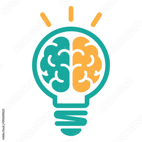 Creative brain inside a glowing light bulb symbolizing innovative ideas and inspiration