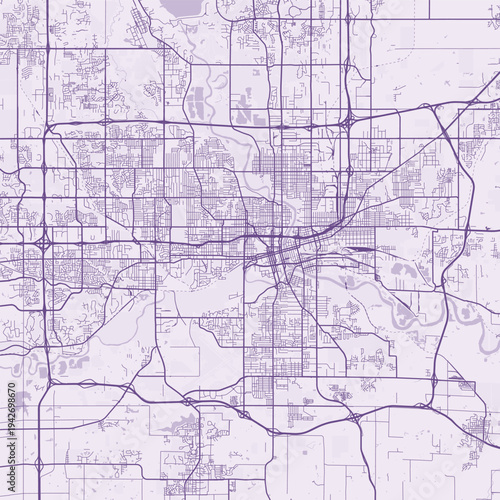 Des Moines City Map Sophisticated Geometric Urban Topography Featuring Meticulous Linework and Balanced Composition in a Timeless Minimalist Soft Lavender Blueprint Aesthetic for Workspace.