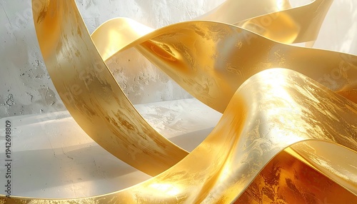Golden ribbon floating against a textured, light-filled background