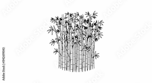 A cluster of stylized bamboo stalks with dense leaves