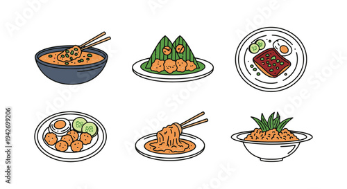Thai Food Platter Line art modern blended abstract color vector