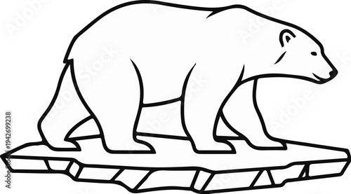 A black and white line drawing of a polar bear on an ice floe