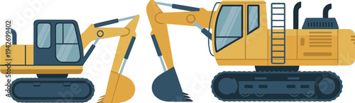 Crawler excavator construction machinery vector illustration featuring tracked digger heavy equipment for building, mining and engineering work isolated industrial vehicle design