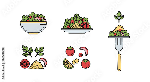 Tabouleh Line art vector set modern abstract vibrant