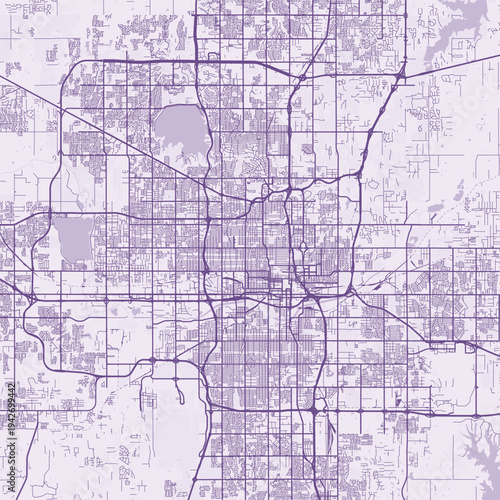 Oklahoma City City Map Sophisticated Geometric Urban Topography Featuring Meticulous Linework and Balanced Composition in a Timeless Minimalist Soft Lavender Blueprint Aesthetic for Modern Interiors.