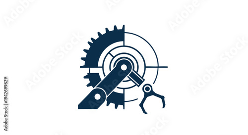 Robotic Arm and Industrial Gear Mechanism Icon.