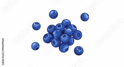 A pile of fresh, blue blueberries scattered on a white background