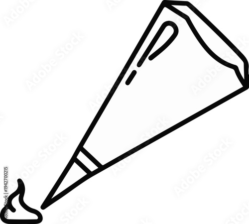 A black and white outline of a piping bag dispensing cream