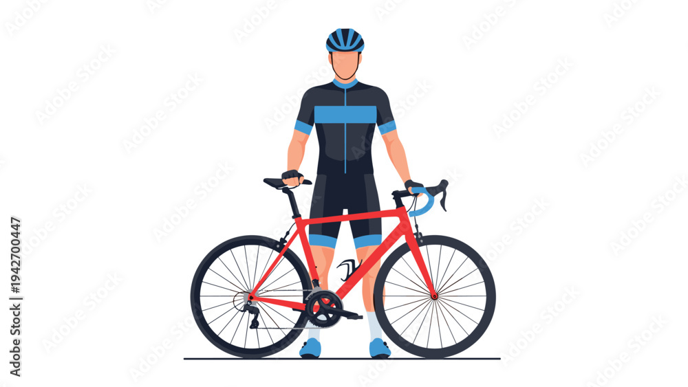 Naklejka premium Cyclist in professional gear holding a road bike on white background