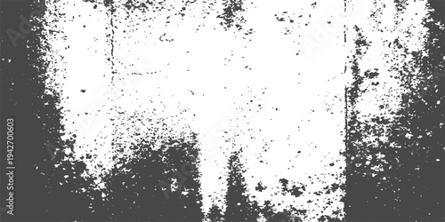 Abstract black and white grunge background with ink splatters and floral elements