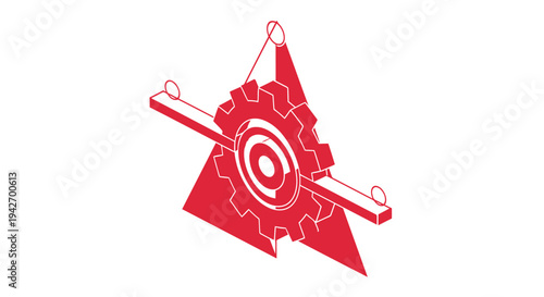 Red Gear Symbol on Seesaw Balancing Mechanism.